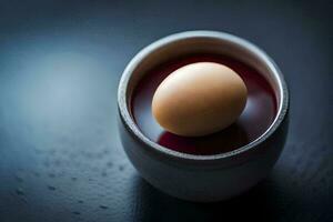 an egg in a cup of red liquid. AI-Generated photo