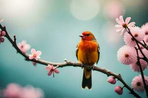 foto fondo de pantalla el cielo, pájaro, flores, primavera, el pájaro, primavera, el pájaro,. generado por ai