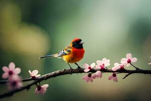 photo wallpaper bird, the flowers, the tree, the bird, the bird, the bird,. AI-Generated