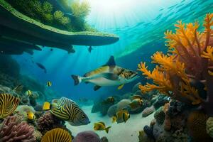 un coral arrecife con pescado y otro marina vida. generado por ai foto