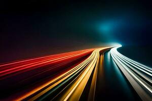 light trails on a highway at night. AI-Generated photo