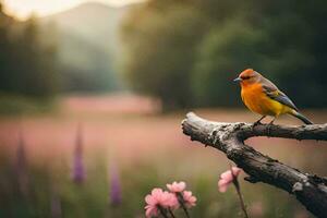 photo wallpaper bird, flowers, nature, spring, bird, bird, bird, bird, bird. AI-Generated