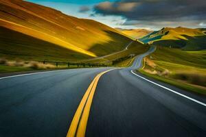 a long exposure photograph of a road in the mountains. AI-Generated photo