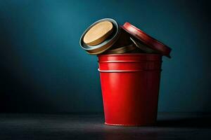 a red bucket with a lid on top. AI-Generated photo