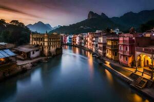 el ciudad de rishikesh, India. generado por ai foto