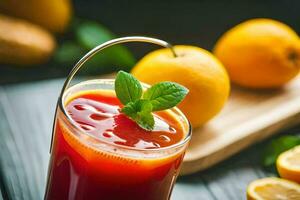 a glass of juice with fresh fruit and mint. AI-Generated photo