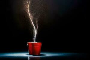 un rojo taza con fumar viniendo fuera de él. generado por ai foto