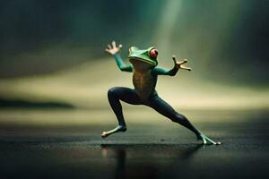 a frog is jumping in the air. AI-Generated photo