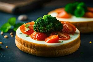 two small sandwiches with broccoli and tomatoes. AI-Generated photo