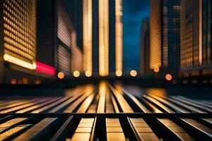 un ciudad calle a noche con luces en el edificios generado por ai foto