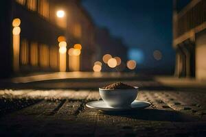 café taza en el calle a noche. generado por ai foto