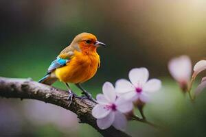photo wallpaper the bird, flowers, spring, the bird, spring, the bird, spring,. AI-Generated