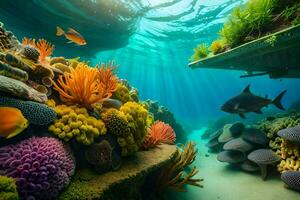 an underwater scene with coral and fish. AI-Generated photo