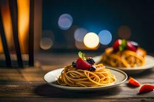 spaghetti with berries and berries on a plate. AI-Generated photo