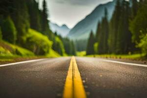 un la carretera con un amarillo línea en el medio de él. generado por ai foto