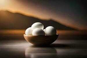 eggs in a bowl on a table. AI-Generated photo