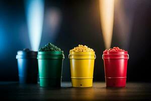 four colorful cups with different colored food. AI-Generated photo