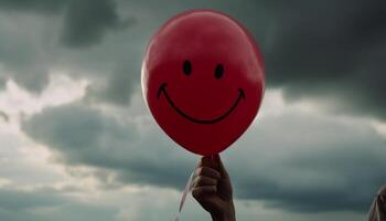 sonriente hombres participación corazón forma pelota, amor en el aire generado por ai foto