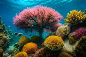 a colorful tree and coral reef in the ocean. AI-Generated photo