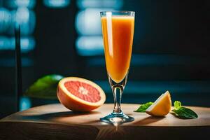 a glass of orange juice with a slice of grapefruit. AI-Generated photo