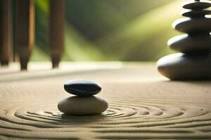 a zen garden with stones and a zen stone. AI-Generated photo