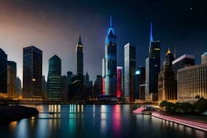 the chicago skyline at night. AI-Generated photo