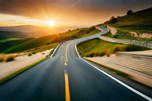 un devanado la carretera con el Dom ajuste detrás él. generado por ai foto