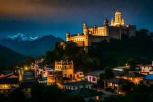 photo wallpaper the sky, mountains, night, the city, spain, the city of sp. AI-Generated