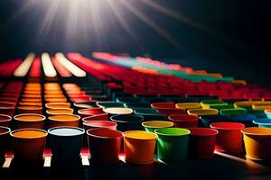 colorful cups are arranged in a row. AI-Generated photo