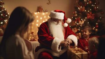 A heartwarming Christmas scene with Santa Claus in his iconic red suit, AI Generative photo
