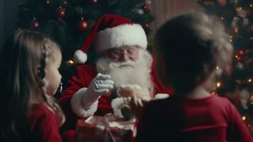 A heartwarming Christmas scene with Santa Claus in his iconic red suit, AI Generative photo