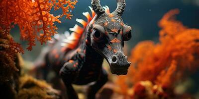 beautiful seahorses around very beautiful coral reef AI Generative photo