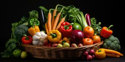 un imagen de arreglo de Fresco vegetales en un cesta, ai generativo foto