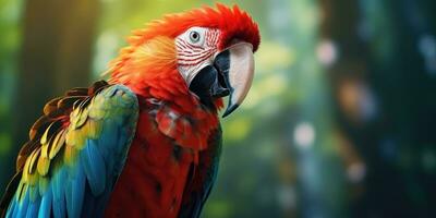 A beautiful colorful parrot is perched on a tree branch, AI Generative photo