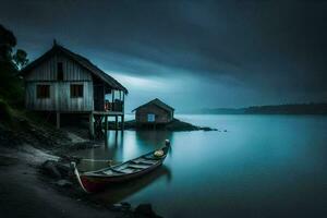 photo wallpaper the sky, boat, house, water, the sea, the ocean, the sea. AI-Generated
