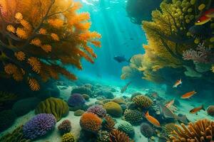 an underwater scene with coral reefs and fish. AI-Generated photo