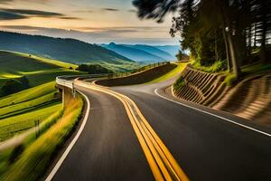 un devanado la carretera en el montañas. generado por ai foto