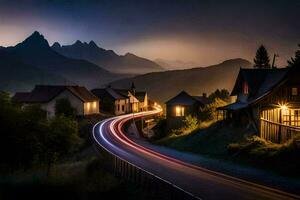 foto fondo de pantalla el cielo, montañas, camino, luz, el camino, el camino, el la carretera. generado por ai