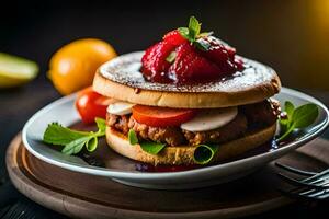 a sandwich with strawberries and tomatoes on it. AI-Generated photo