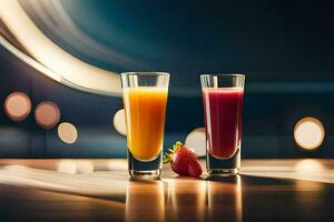 two glasses of juice with strawberries on the table. AI-Generated photo