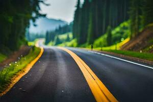 un la carretera con un amarillo línea en él. generado por ai foto