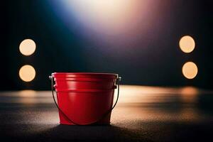 a red bucket on a stage with lights. AI-Generated photo