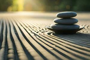 zen stones on a wooden table. AI-Generated photo