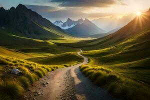 el la carretera a el montañas. generado por ai foto