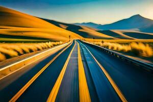 a long exposure photograph of a road in the desert. AI-Generated photo