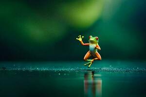 a small frog is standing on a wet surface. AI-Generated photo