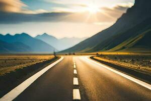 a long empty road in the middle of a field. AI-Generated photo
