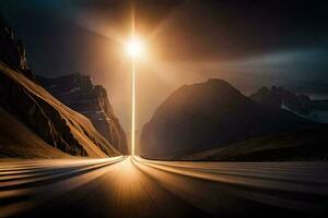 a long exposure photo of a road in the mountains. AI-Generated