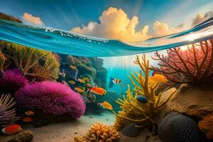 the ocean and coral reefs with fish and corals. AI-Generated photo