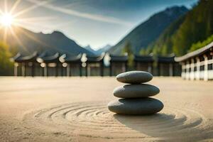a zen garden in the mountains. AI-Generated photo